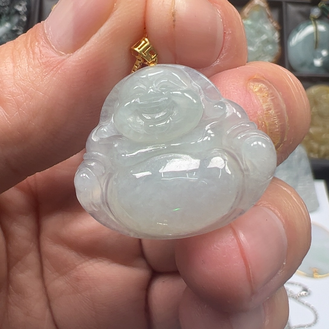 定制翡翠18K金镶嵌天然缅甸a货翡翠佛公