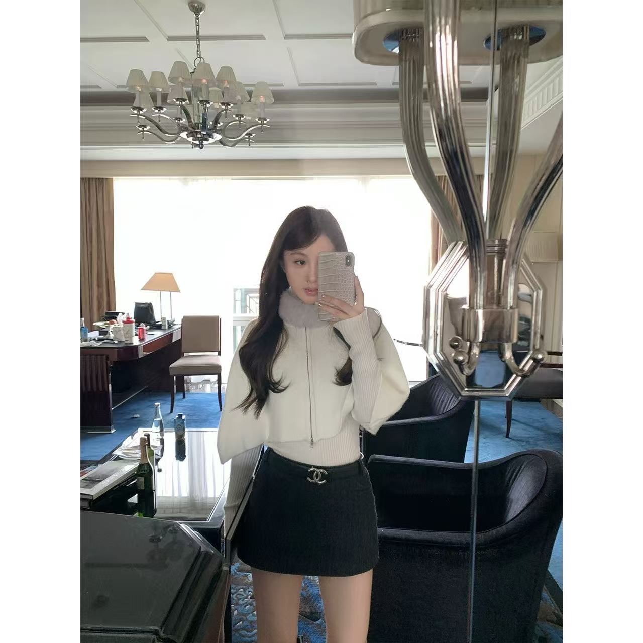 梦梦 MENGMENG｛古早奈奈 秋冬温柔纯欲保暖可拆毛领斗篷三件套｝