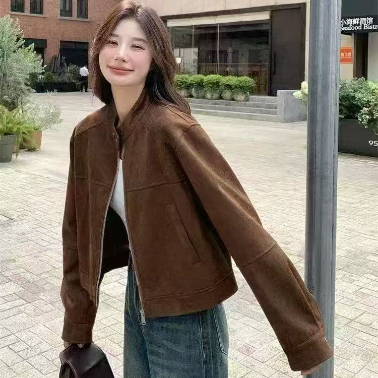 短款拉链直筒型透气复古女短外套宽松韩版春秋百搭