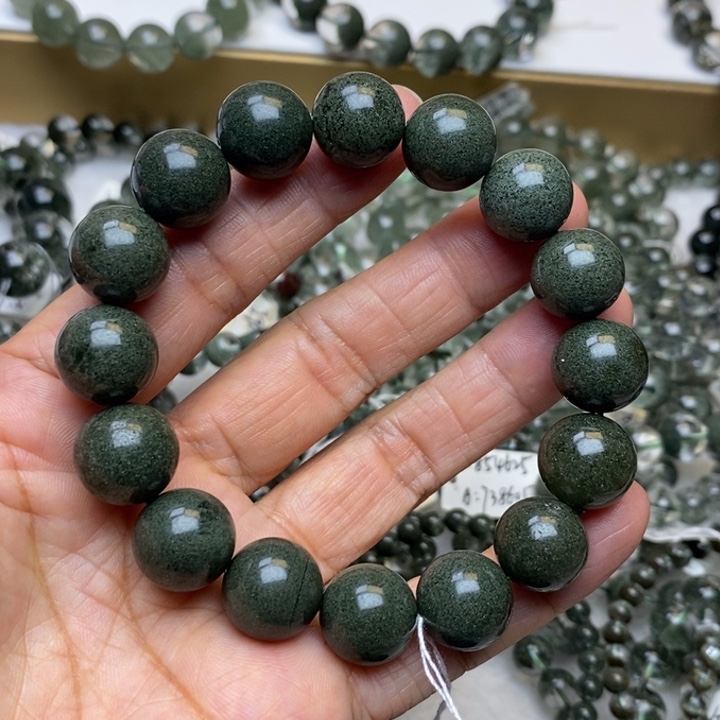 未镶嵌水晶手链天然绿幽灵满绿聚宝盆13+