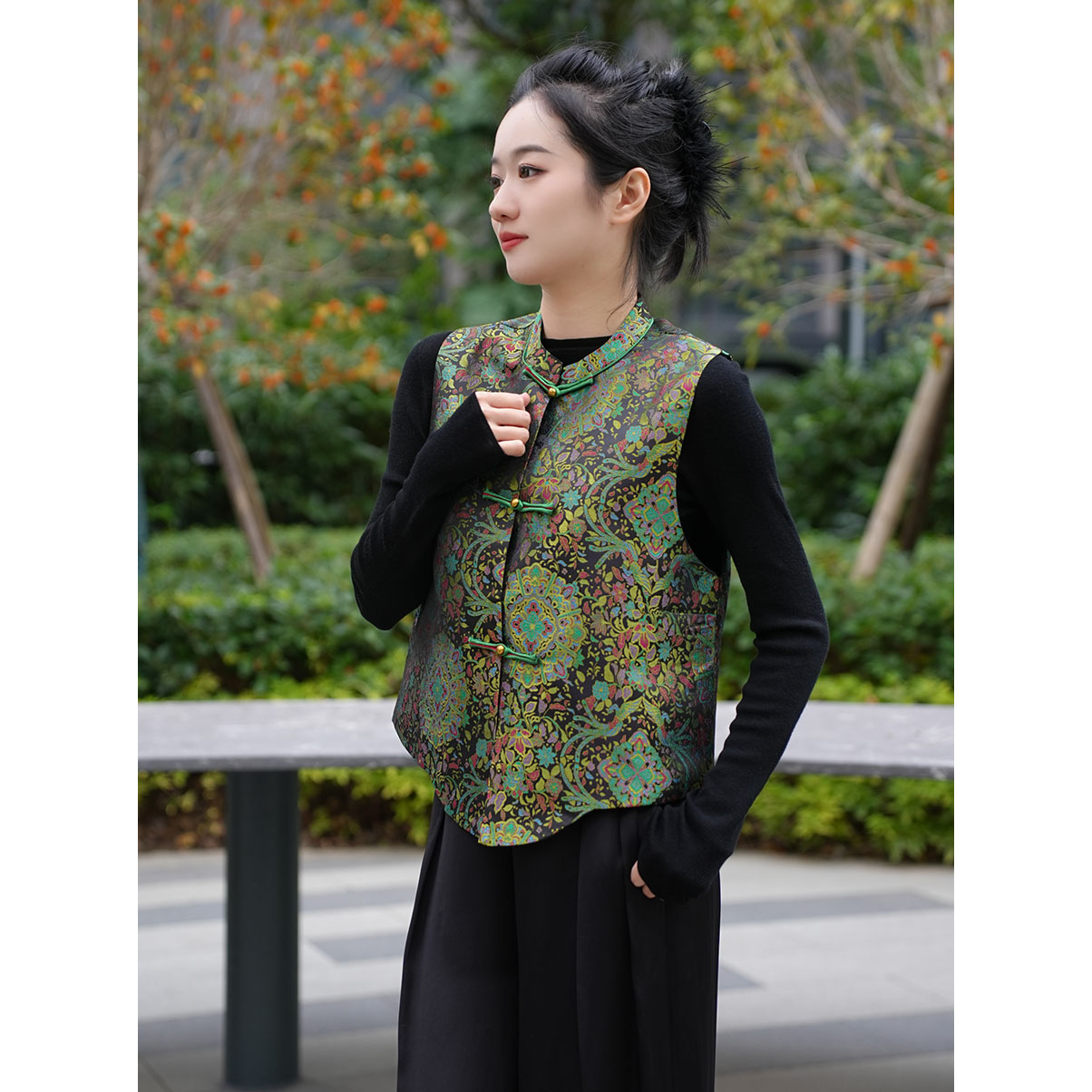 [孔雀]2025新中式国风秋季开衫马甲上衣2262