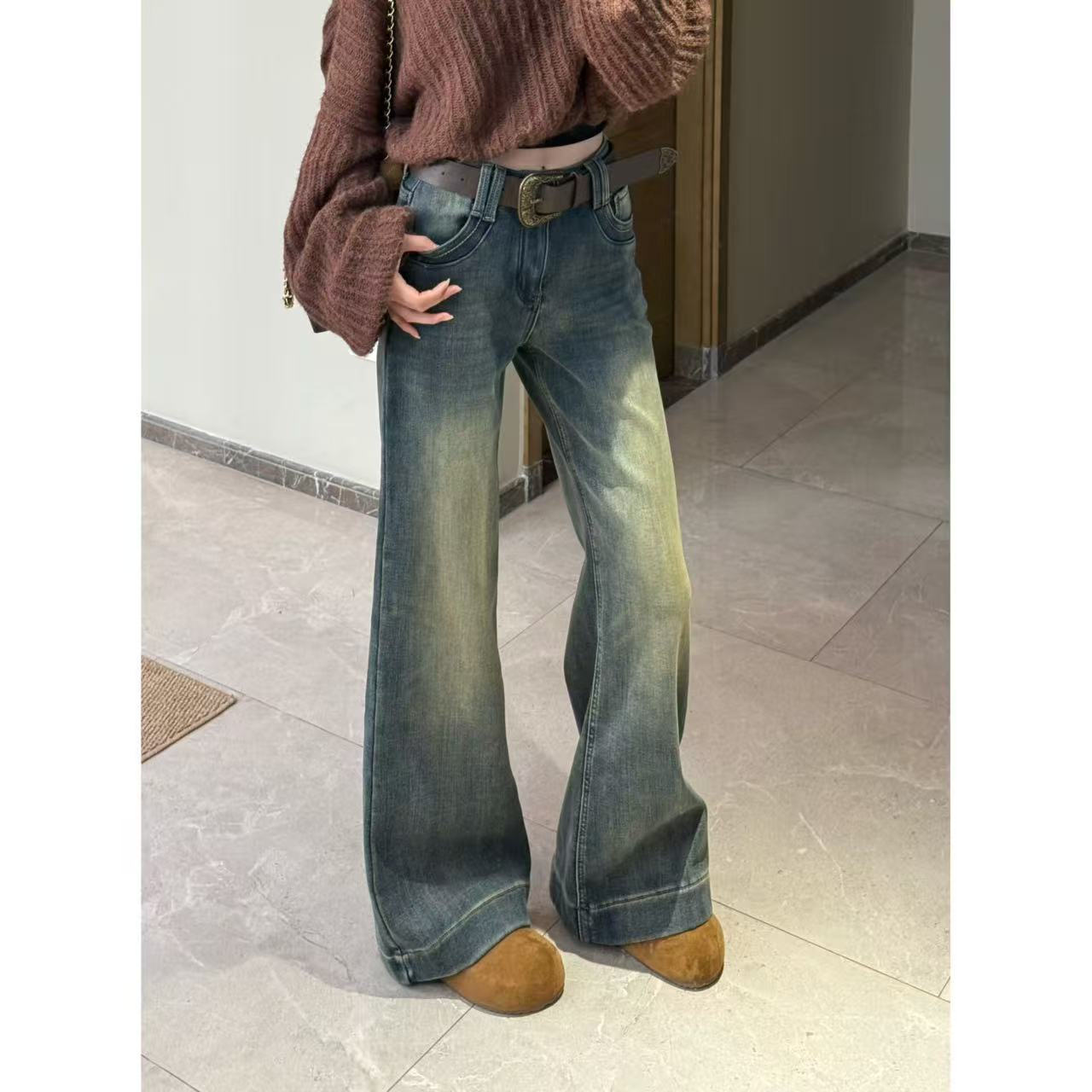 【青姐同款】2025上新加绒款显瘦微喇裤牛仔裤时尚设计感做旧