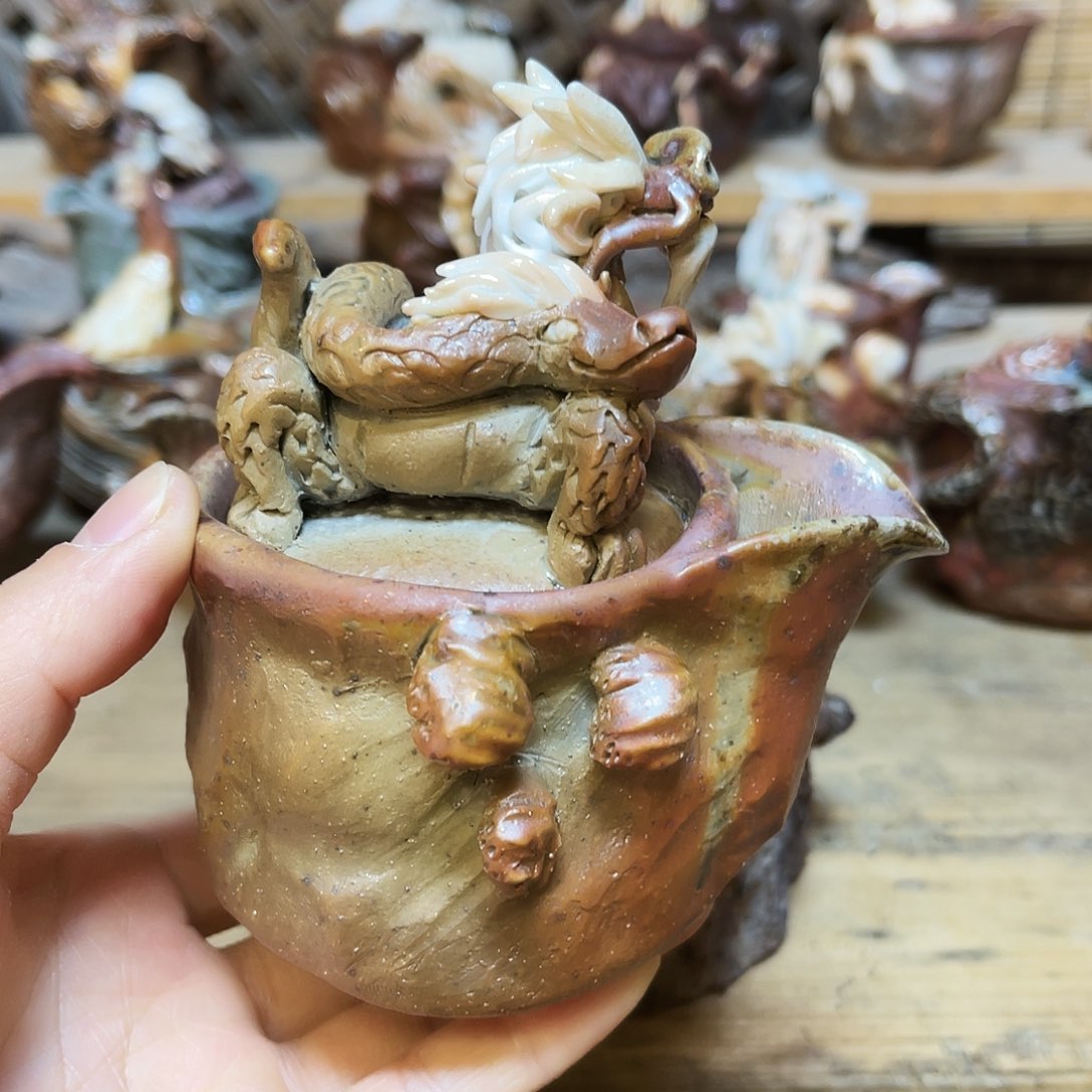 杯柴烧粗陶手捏宝瓶