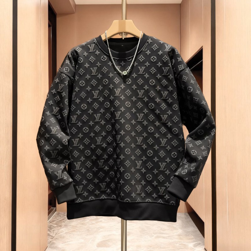 韩版时尚修身休闲圆领打底上衣冬季胶印长袖T恤潮男纯色简约卫衣