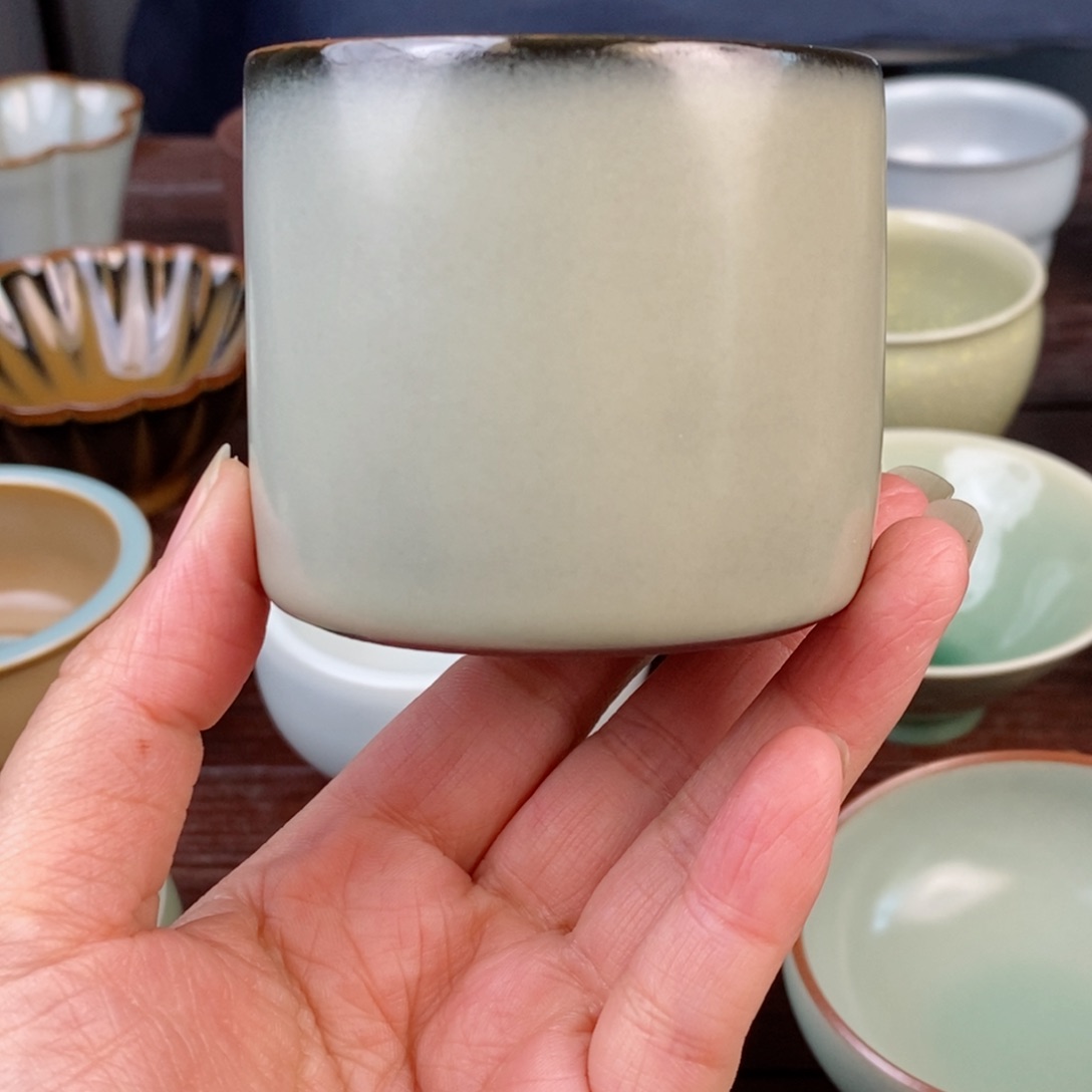 铁胎豆青板指杯不开片 