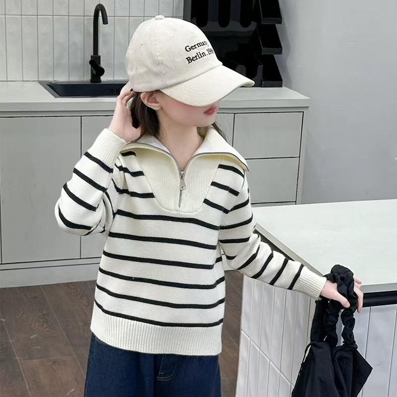 411274《现》优选韩版儿童休闲舒适秋款时尚条纹百搭毛衣