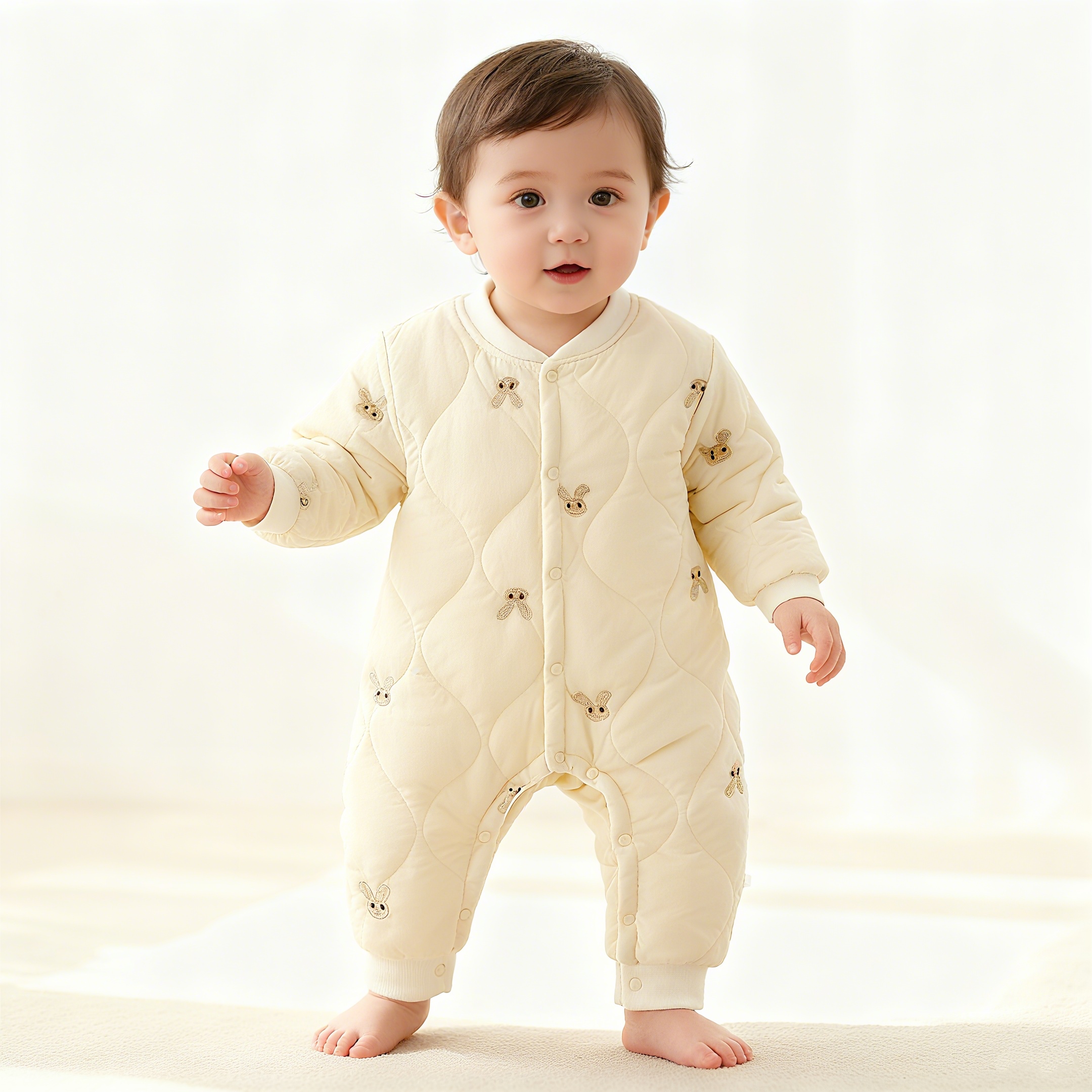 婴幼儿夹棉连体衣秋冬季保暖棉服男女宝宝加绒加厚哈衣爬爬服外出