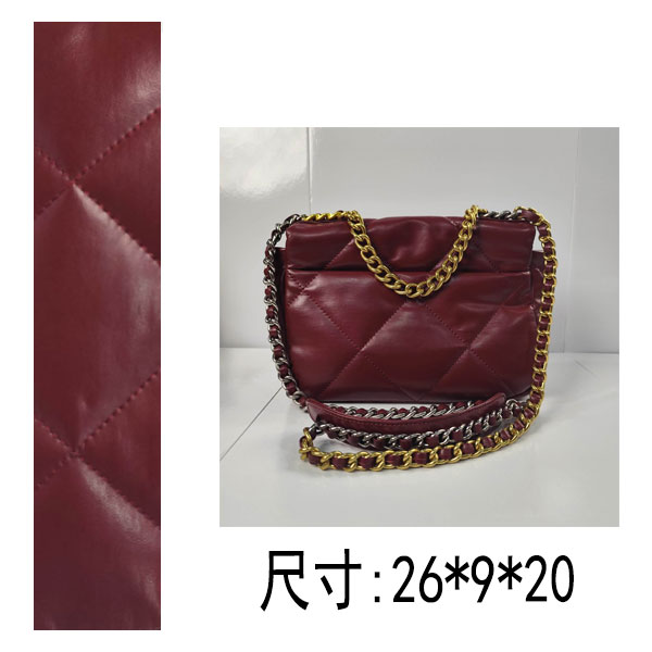 PG049 25新款19bag中号酒红色菱格单肩斜挎包