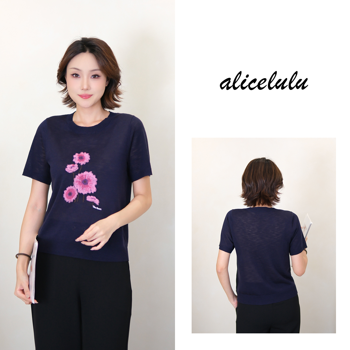 [alicelulu]休闲时尚显瘦印花设计感套头针织衫S2143425Q