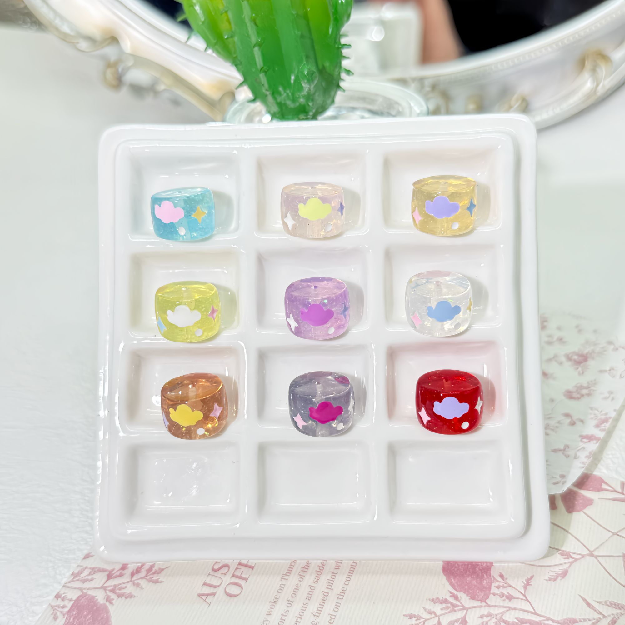 定制透明细闪立体圆柱墩墩通孔Diy配件