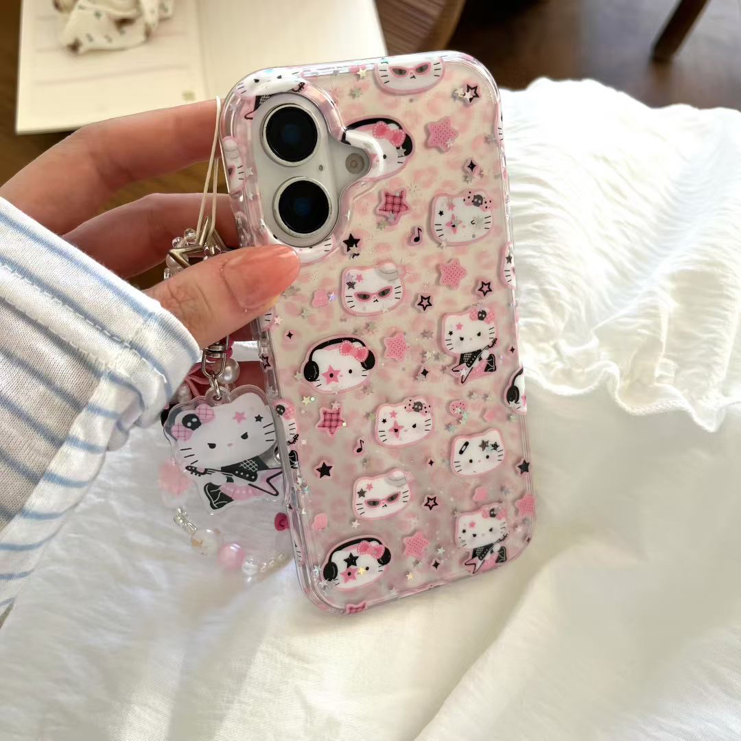 流星摇滚kitty气囊圆边imd双层手机壳适用苹果iPhone16/15/14可爱