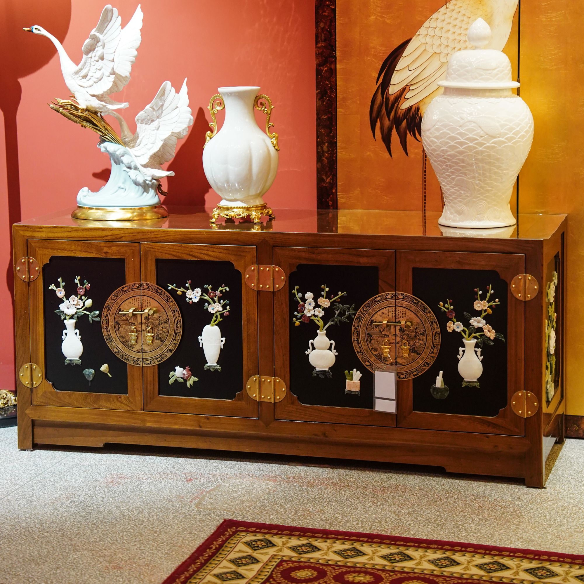 【本尼家】YZ28非遗扬州漆器新中式榆木储物四门柜150*48*66cm