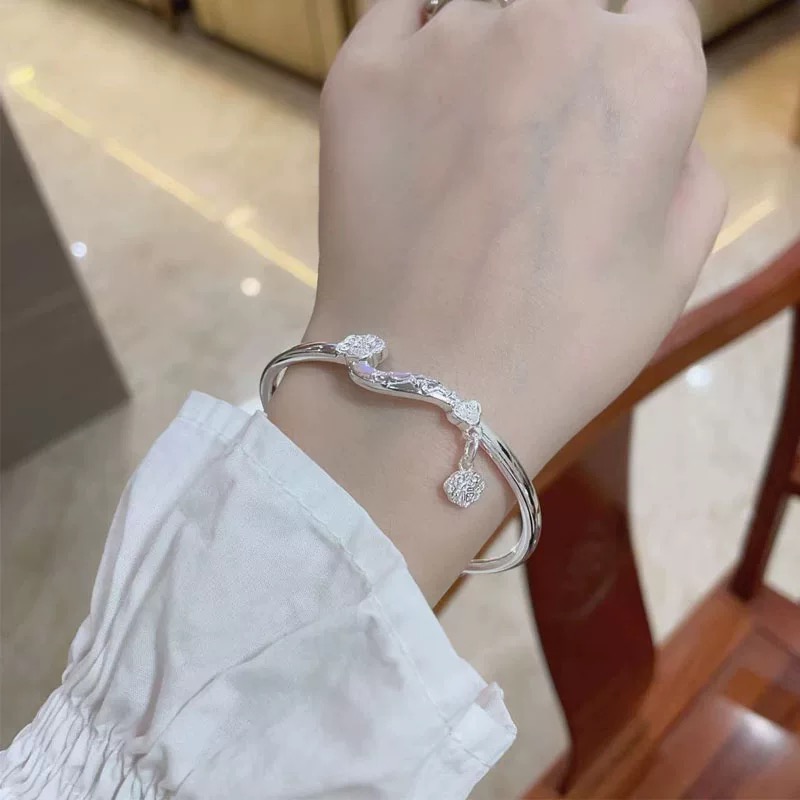 足银手镯 9999足银手镯女年轻款如意推拉时尚饰品小众礼物A73