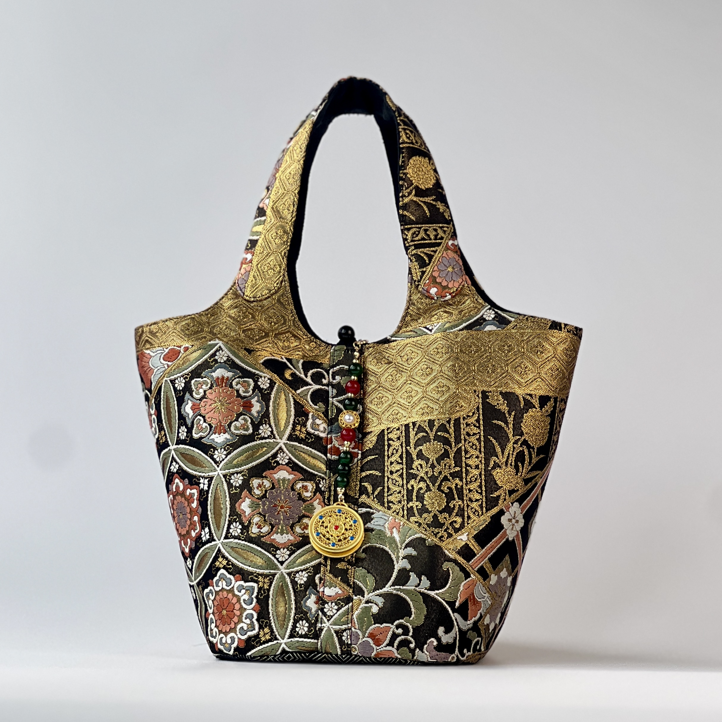 西阵织 菜篮子包包 新中式包包 宝相花 黑金款 钱币纹 轻奢女包