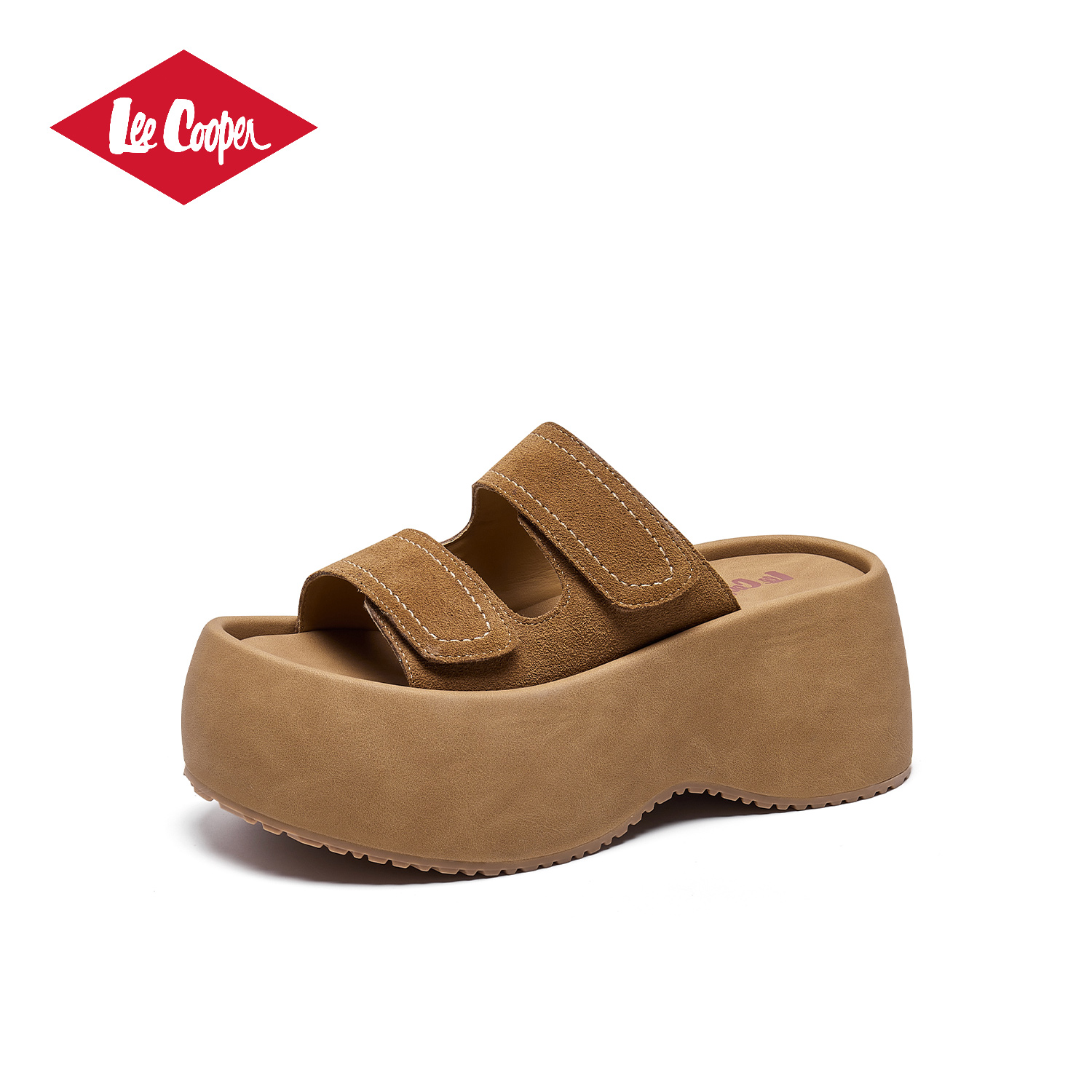 【7CM增高】LEE COOPER厚底勃肯拖鞋2025夏款一字双带魔术贴凉拖鞋