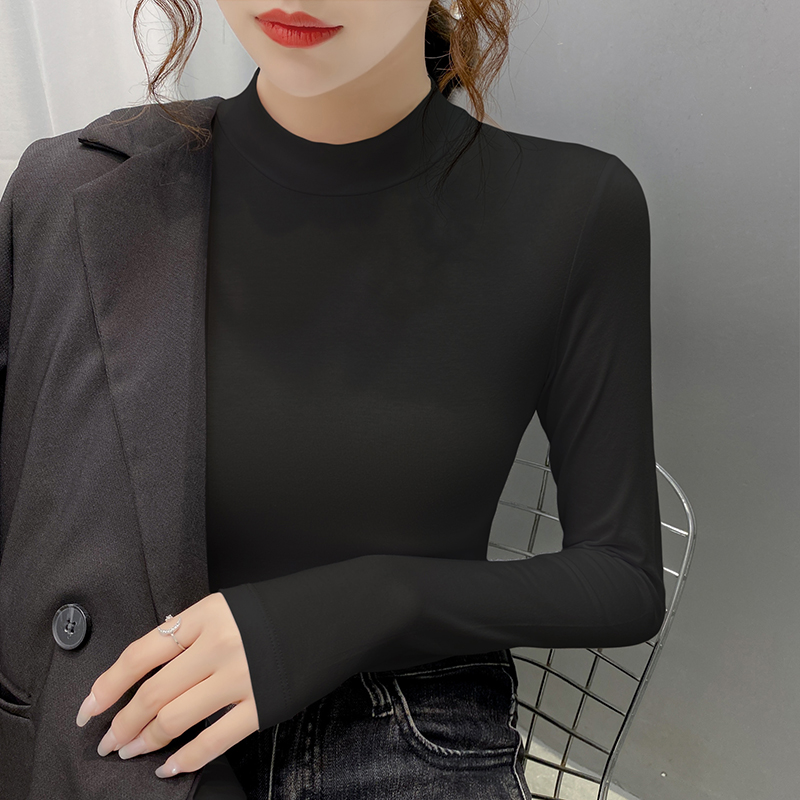 半高领黑色打底衫女秋冬纯棉紧身内搭2025新款保暖长袖t恤207A