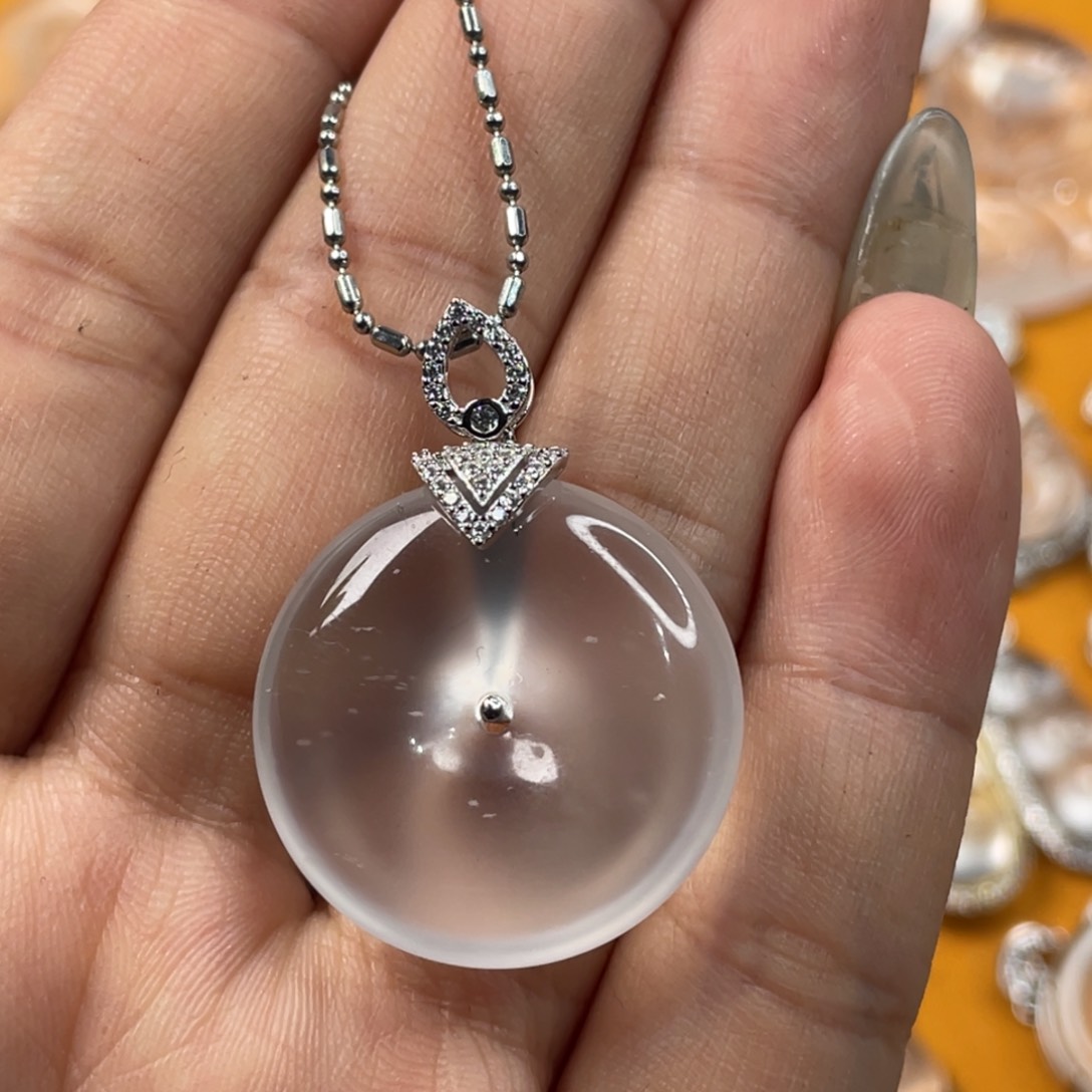 石英质玉黑钢平安扣银S925镶嵌