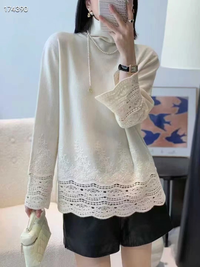 高领-镂空刺绣针织羊绒宽松显瘦气质百搭晚宴场合女装出游服装仙