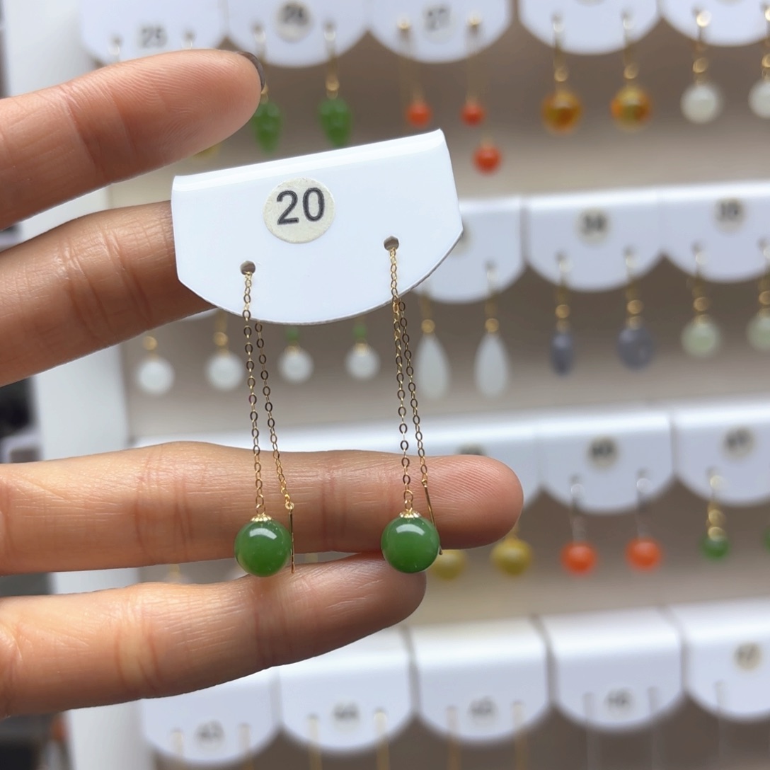 和田玉耳饰18K金镶嵌2