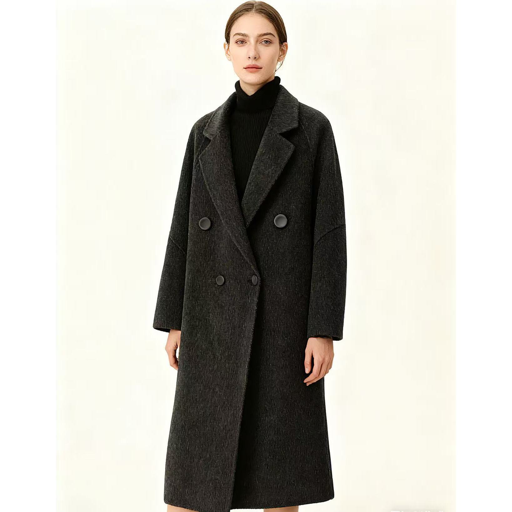 深灰色双面羊绒大衣女2025高级感秋冬季中长款西装羊毛呢外套3740