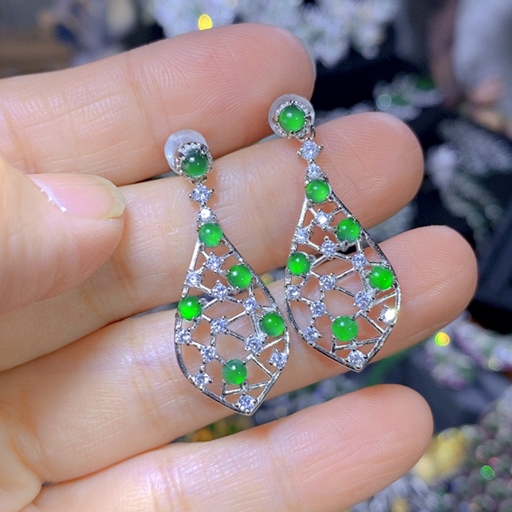 翡翠戒指银S925镶嵌天然翡翠