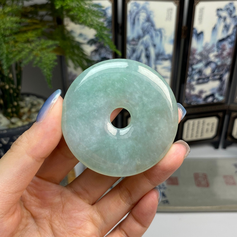冰绿平安扣怀古挂件 天然翡翠A货 