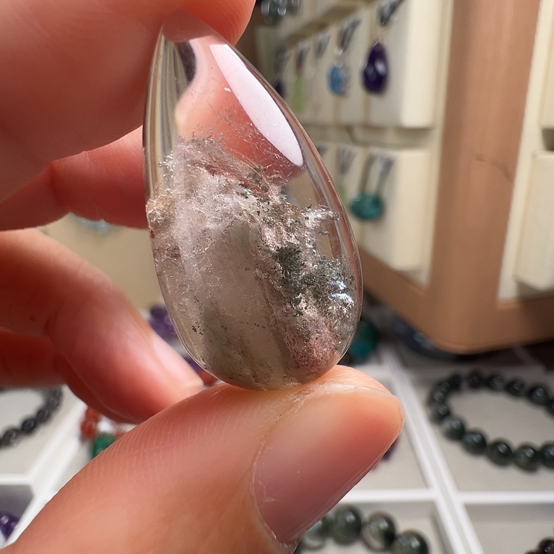 颈饰银S925镶嵌水晶天然幽灵水晶