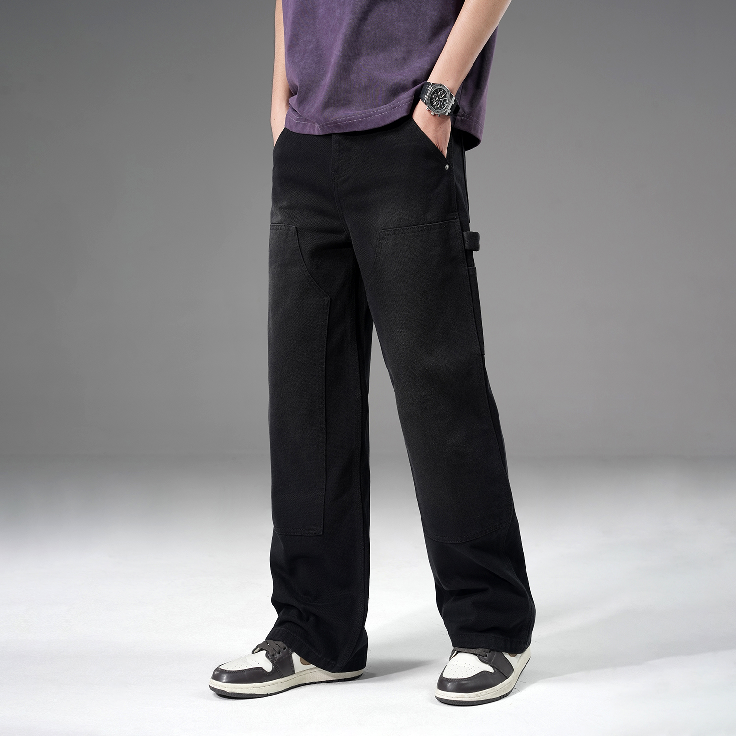 复古风牛仔裤男款春秋直筒宽松大码冰丝阔腿裤美式潮流休闲长裤子