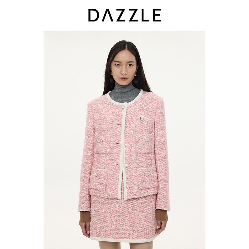 DAZZLE地素 短外套2024冬季新款粗花呢外套2I4F434