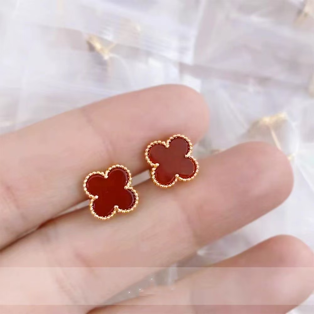 钛钢耳饰 四叶草耳钉15mm大花