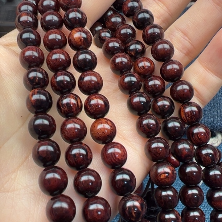 一***儿木海南红降花梨公黑金火焰纹08圆珠108颗