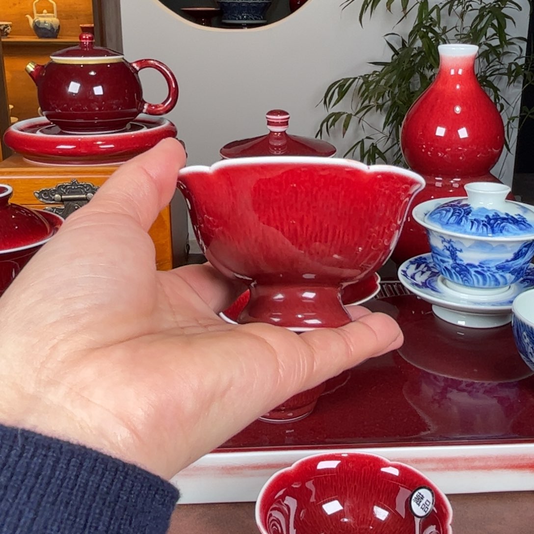 杯景德镇原矿朗红杯花口