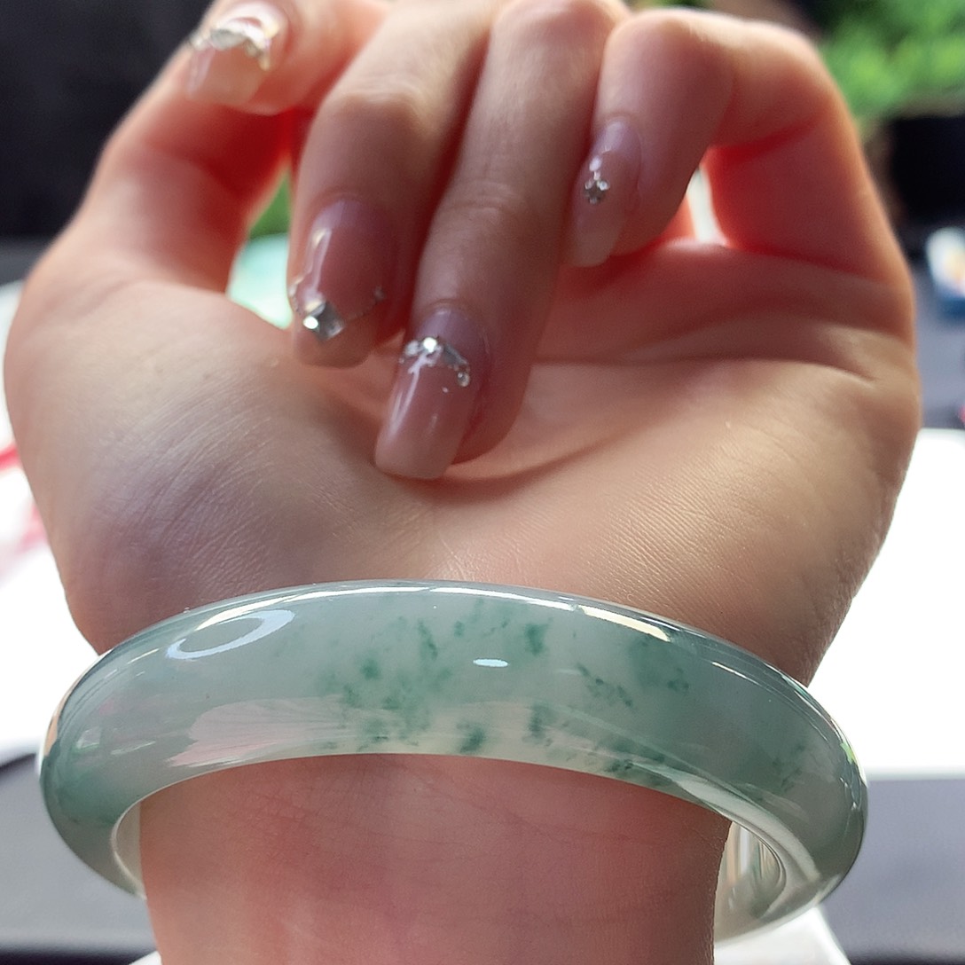 翡翠手镯未镶嵌天然翡翠56-57贯穿蓝花老坑料