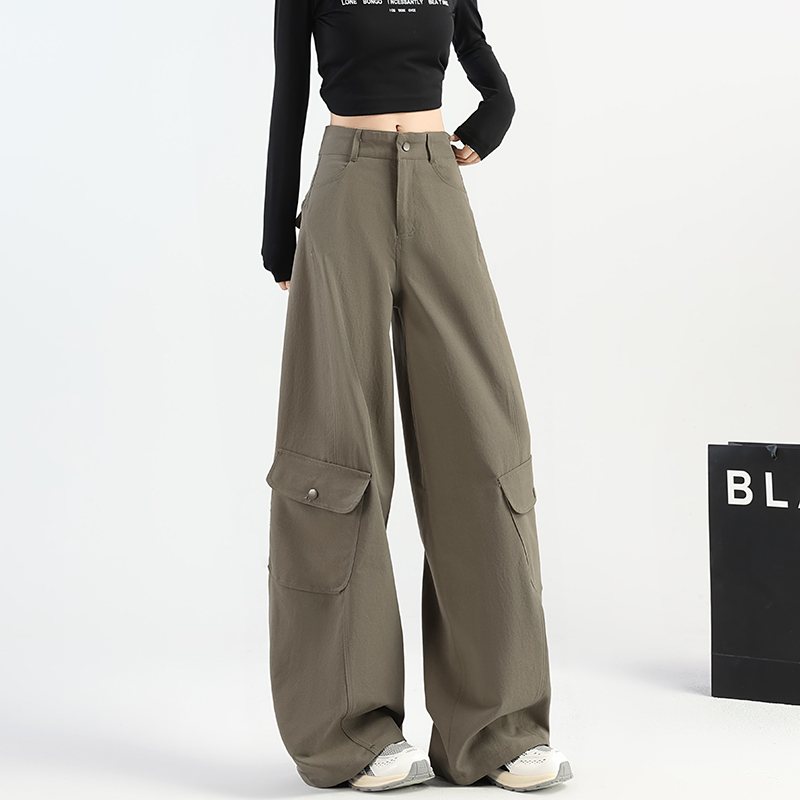 军绿色复古工装裤女秋季2025新款显瘦休闲裤镰刀裤子弯刀裤阔腿裤