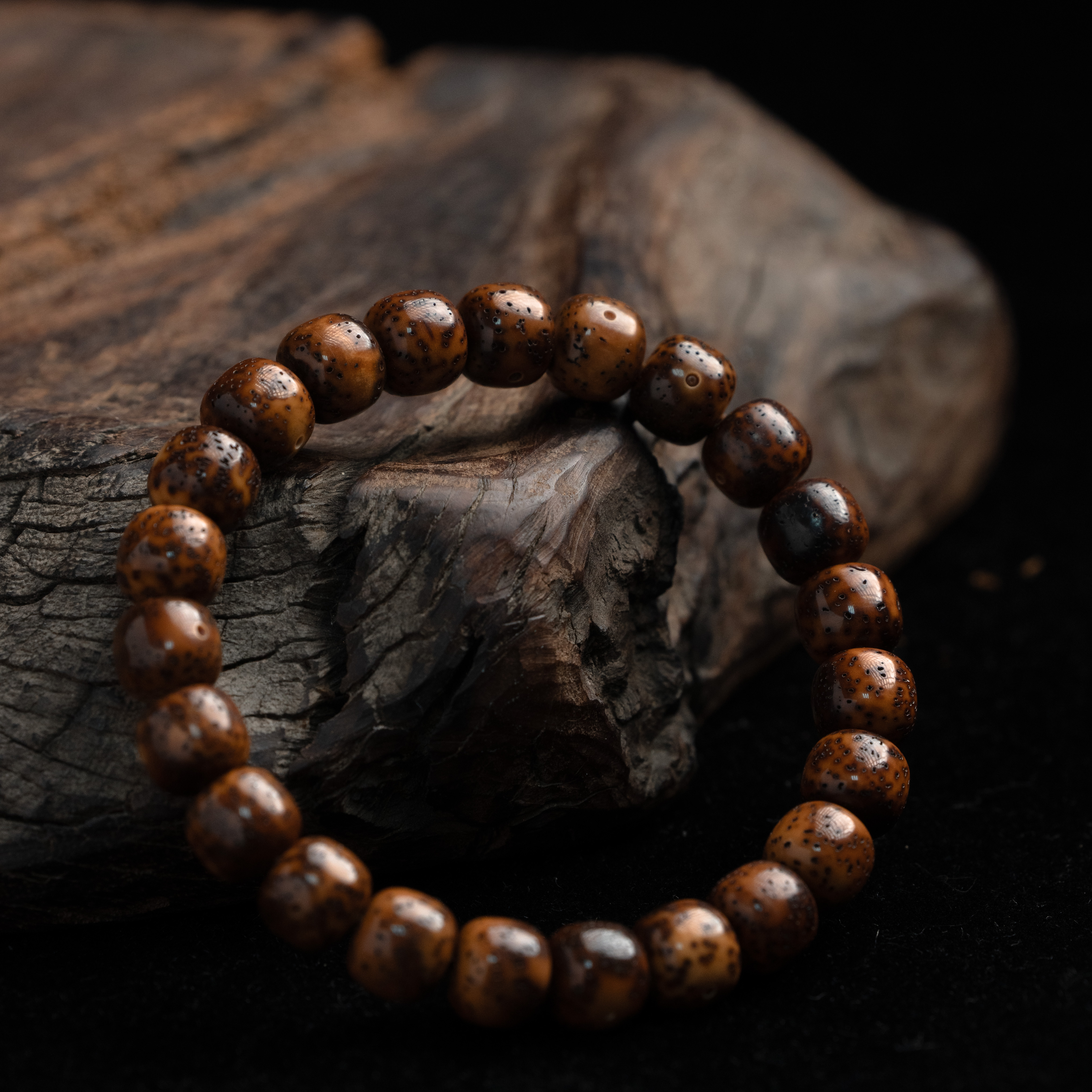 酸儿文玩·精工级中珀花皮星月老陈籽桶珠10*9手串