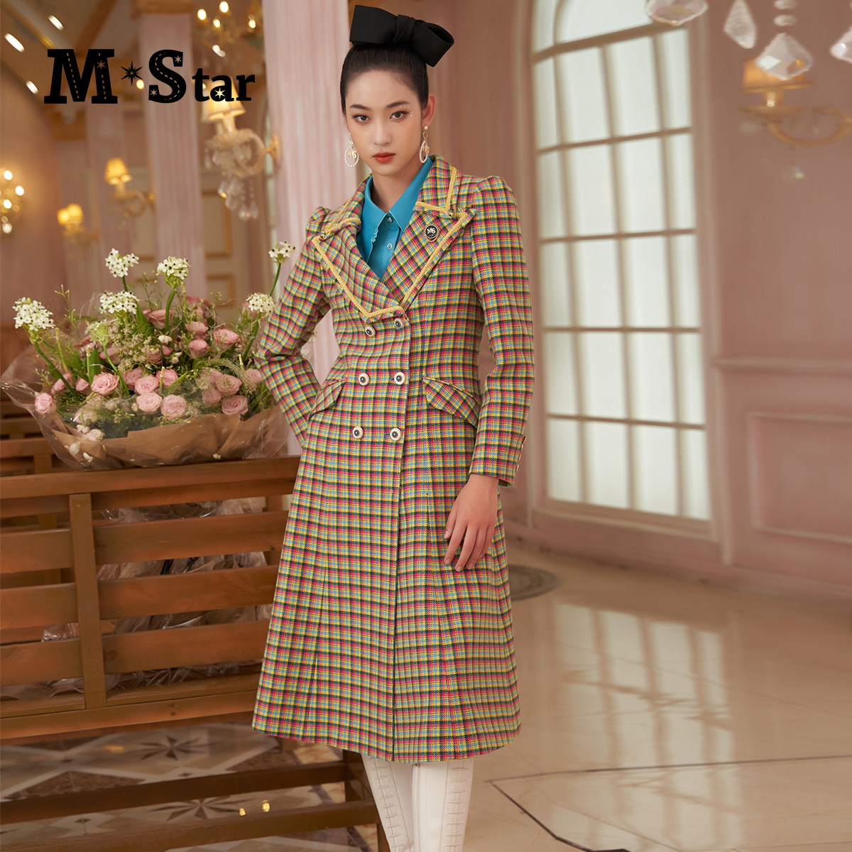 【高高甄选】M-Star双排扣西装式大衣复古格纹 SCRG143601