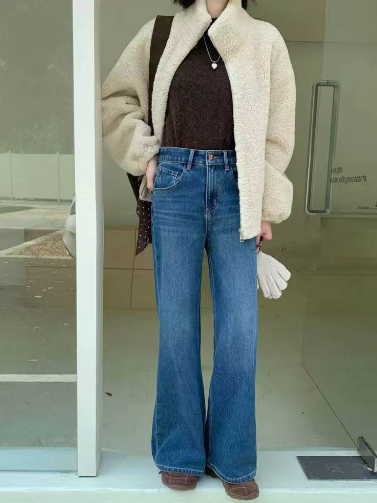 SU【851】代A9 愫思 直筒牛仔裤冬加绒加厚小个子阔腿裤