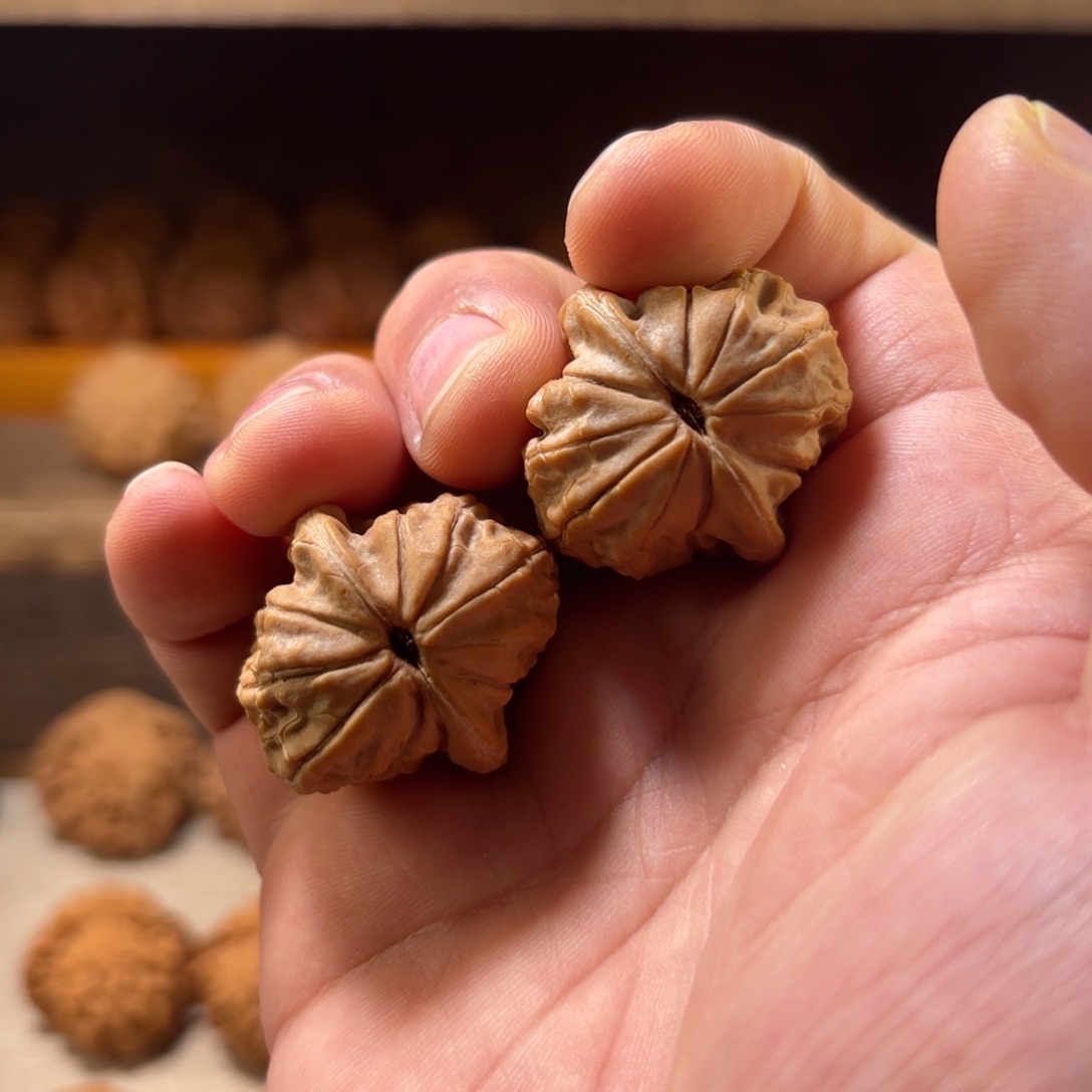 文玩核桃吊坠全品野生原树并蒂莲鸡心边30