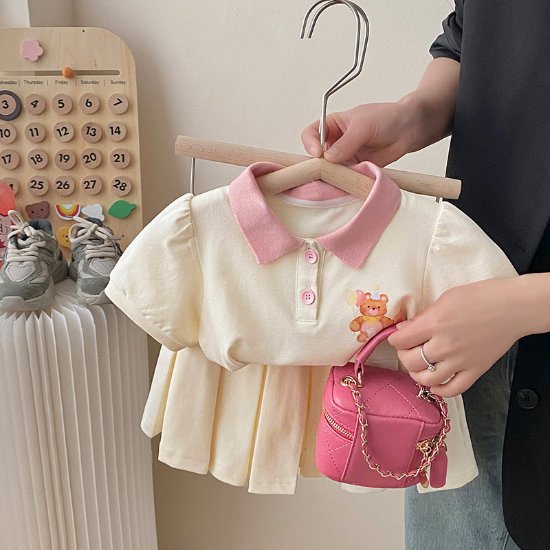 夏季女童休闲套装2025新款洋气时髦儿童jk百褶裙子短袖学院风