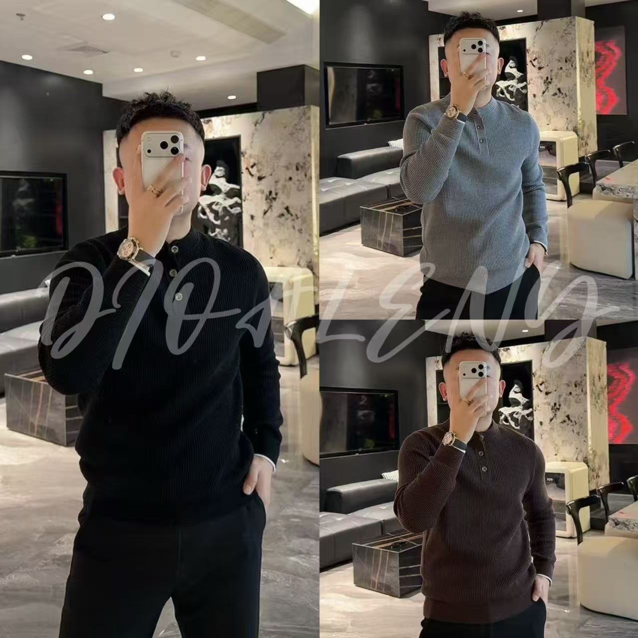 【帅老板】9923冬季轻奢男士高品质百搭亨利领长袖打底衫