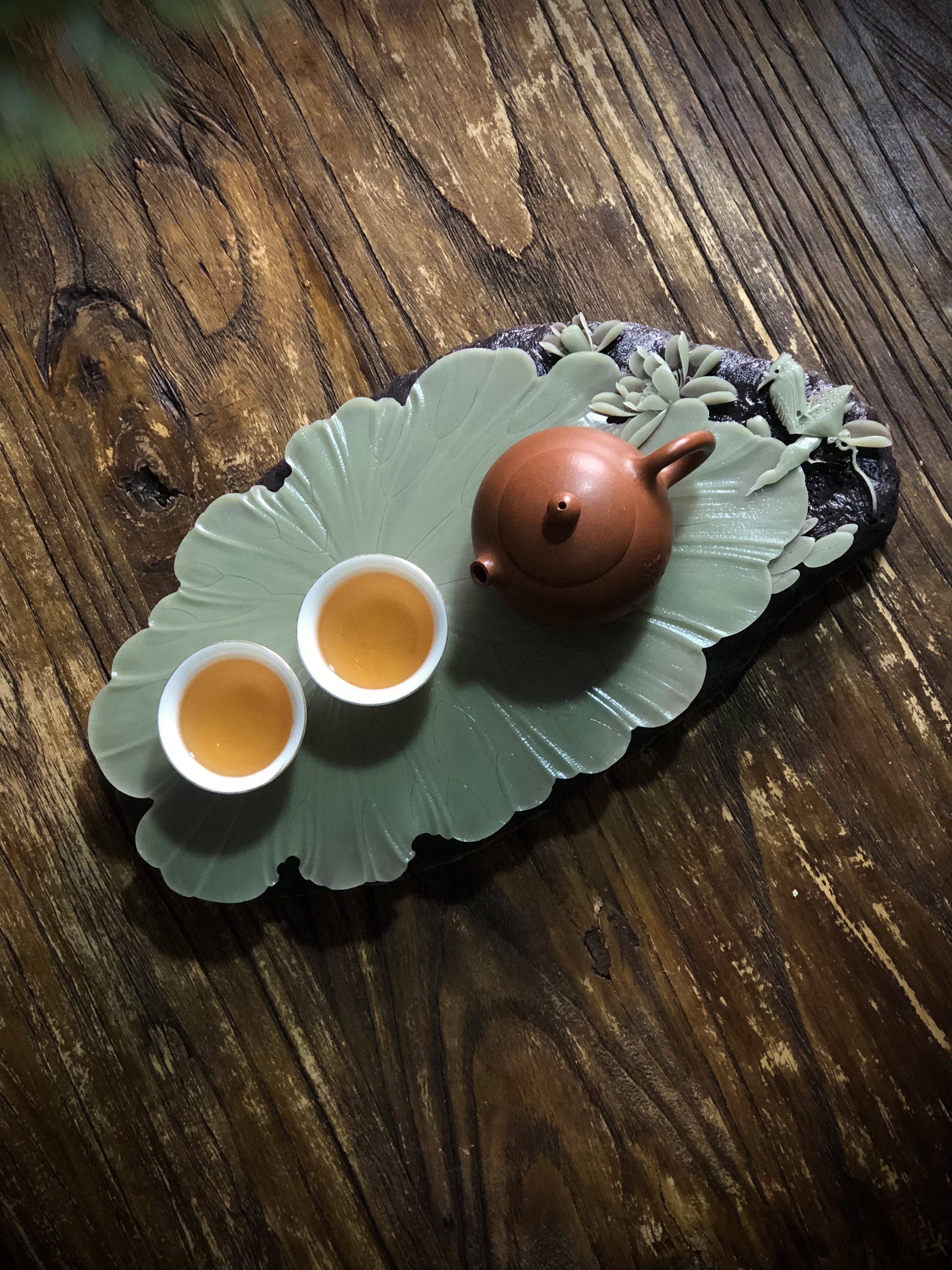 宗正堂贵州天然紫袍玉带石荷花干泡茶盘荷叶壶承老料玉面润泽干净