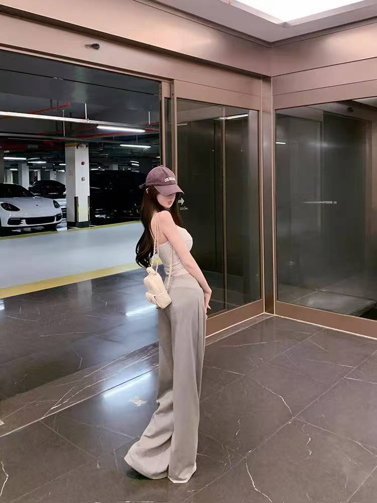 高腰抽绳垂感拖地裤纯欲直筒瑜伽休闲运动裤长裤