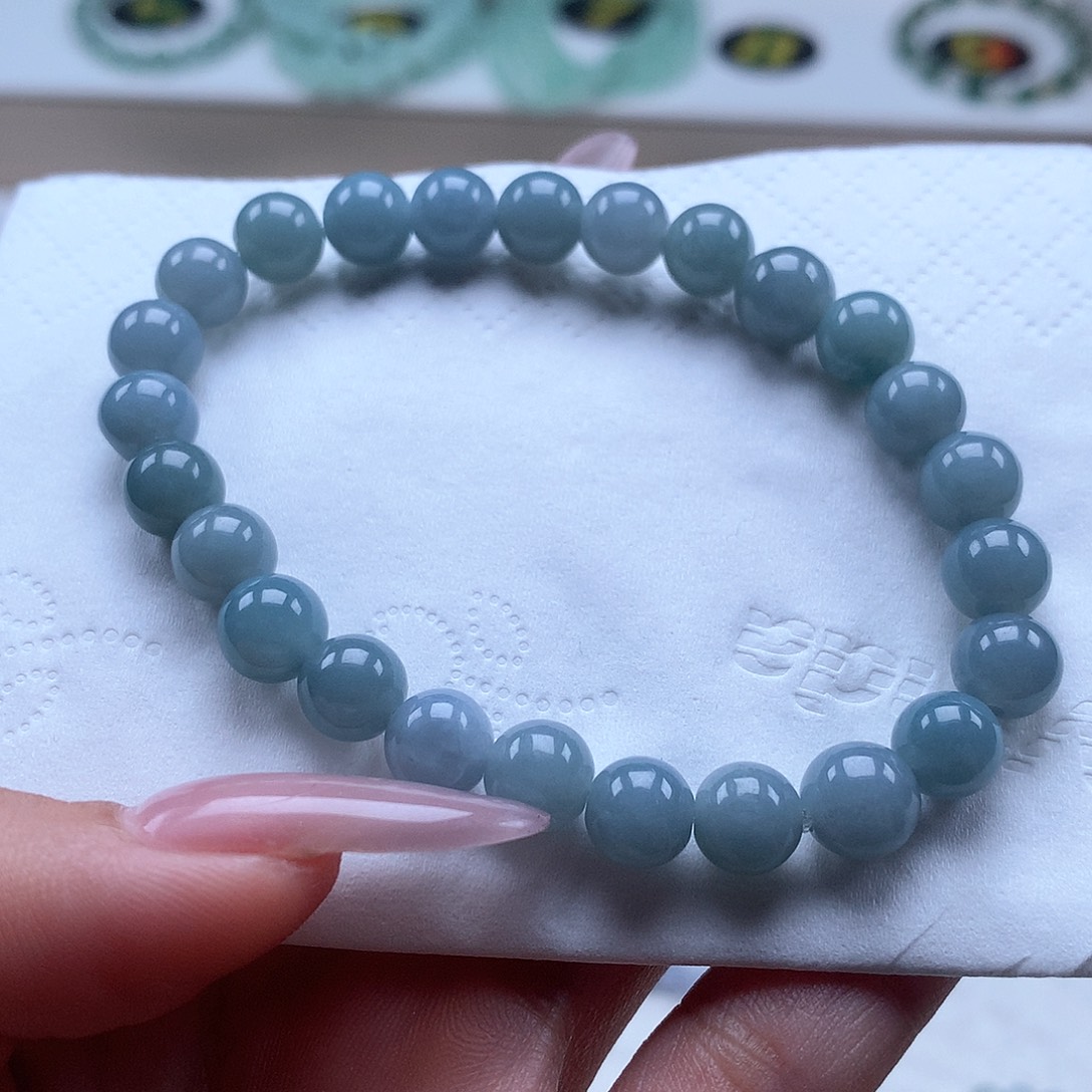 翡翠未镶嵌手串蓝7.7