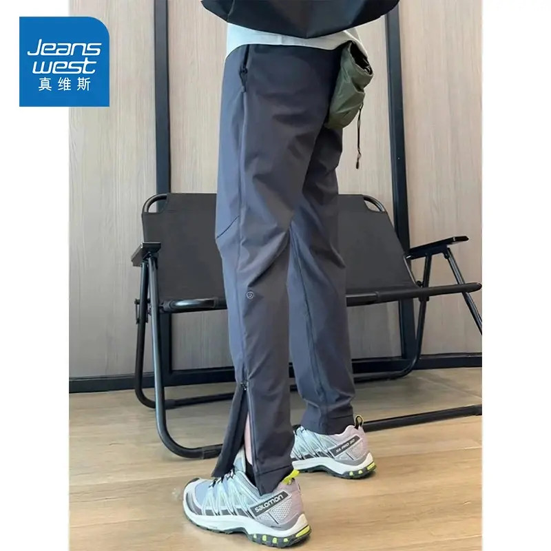 Jeanswest/真维斯户外运动冲锋裤男女秋季美式机能拉链休闲裤子男