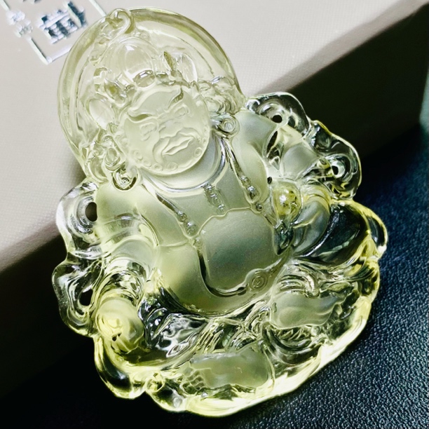 天然精品全净体黄水晶黄财神吊坠一物一图正品配证书男女款送绳