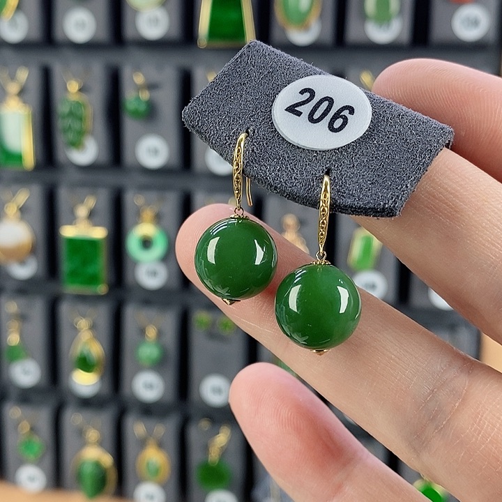 和田玉耳饰18K金镶嵌