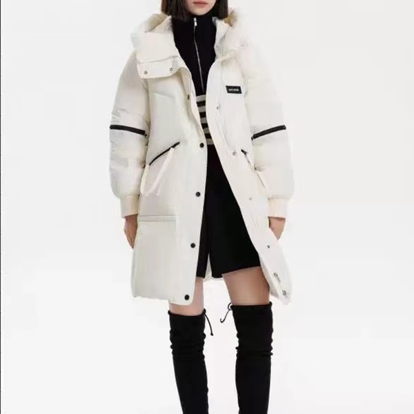 冬季新款时尚百搭简约连帽保暖中长款羽绒服H2437
