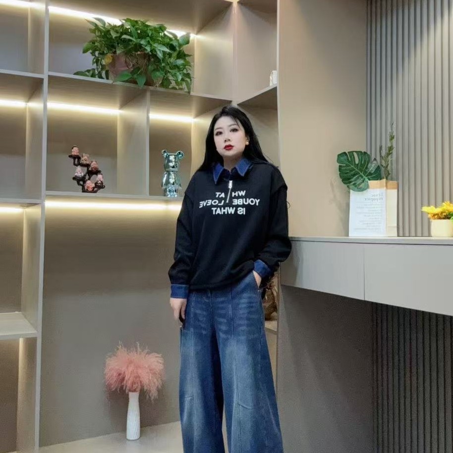 冬季加绒小衫-甜 5182时尚潮流休闲假两件设计胖MM大码女装新款
