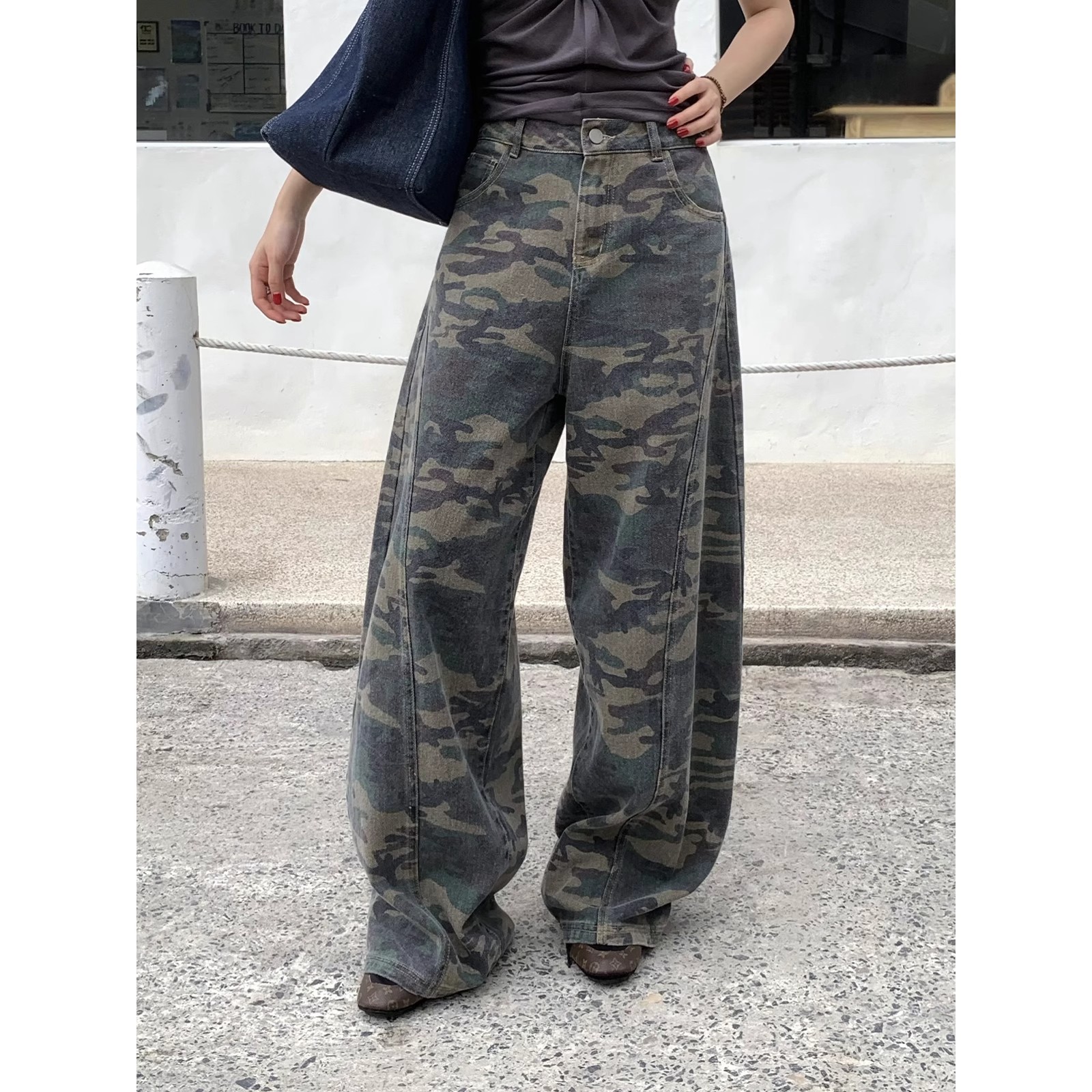不冷BULENG 迷彩印花宽松牛仔裤女2025新款美式复古设计感休闲裤