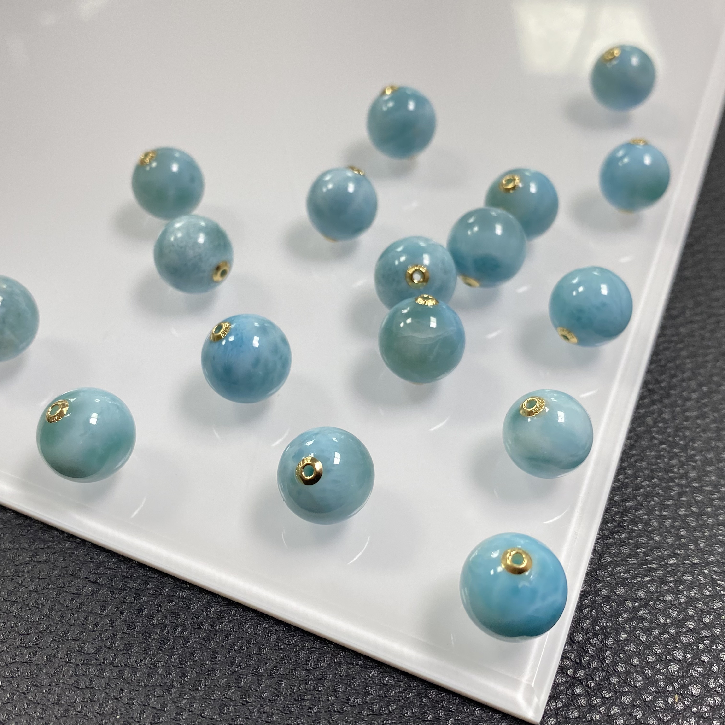 「戴琴珠宝」DQ719-海纹石18K金贴片单珠12mm左右（多样性发其一）